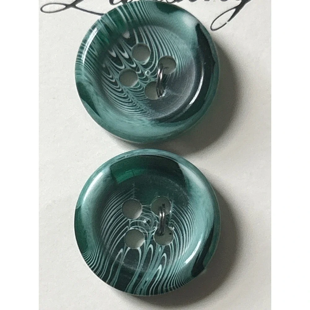 Lansing 1206 Teal Green Swirl Marble 4-Hole Sewing Buttons Set of‎ 2